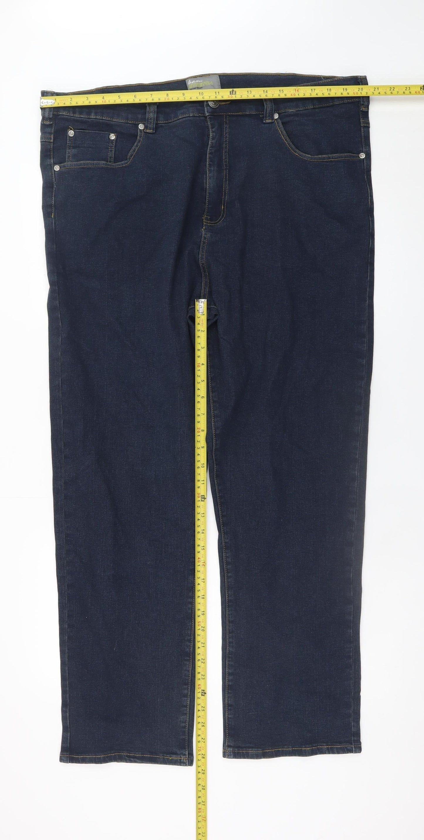 Kam Jeans Men's Blue 42L Straight Fit Stretch Denim Jeans