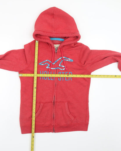 Hollister Women's Red Full Zip Hoodie Medium Cotton Blend Logo