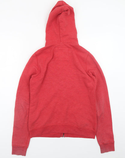 Hollister Women's Red Full Zip Hoodie Medium Cotton Blend Logo