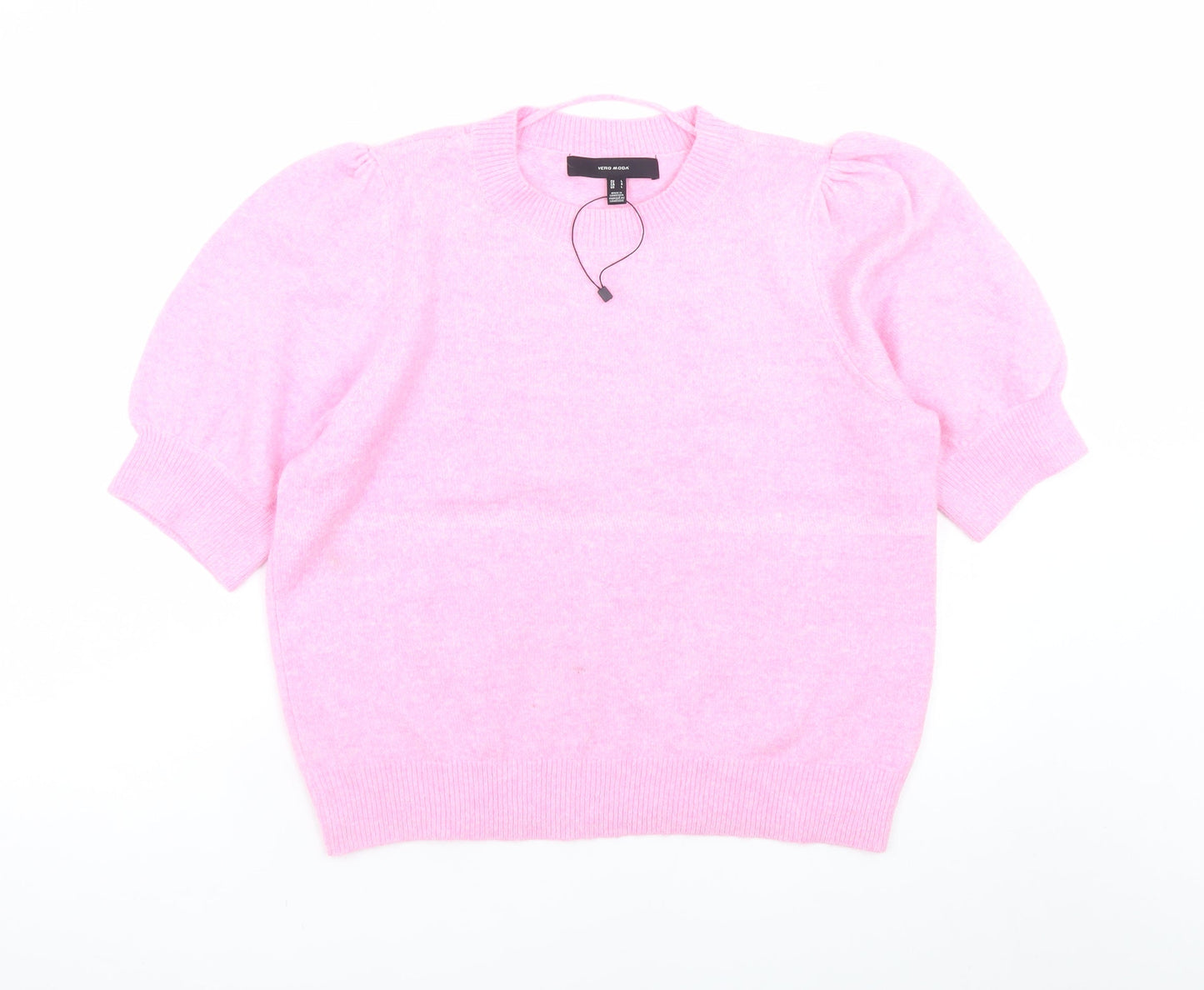 Vero Moda Women’s Pink Puff Sleeve Knit Jumper Size L