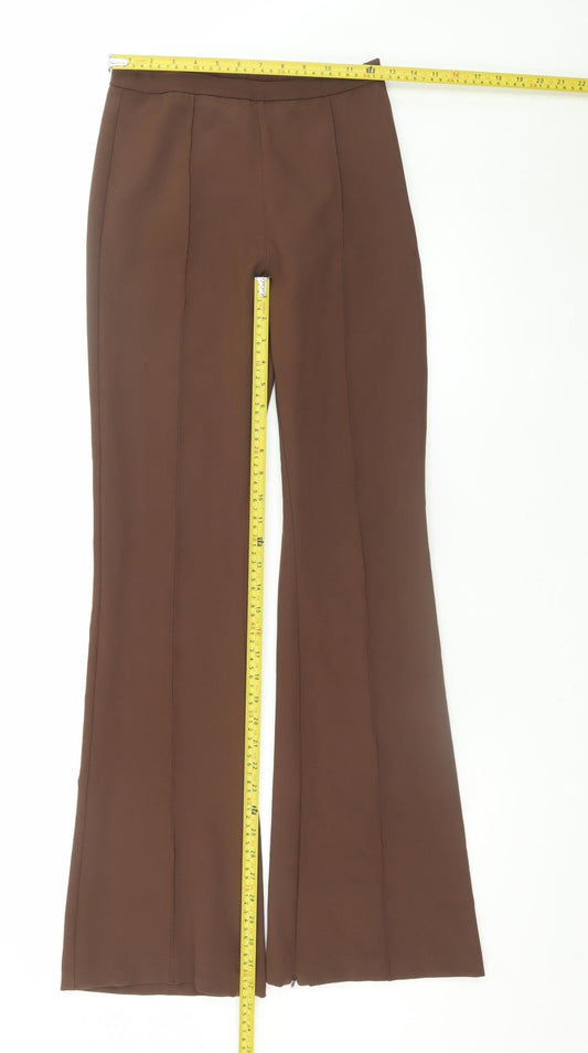 Bershka Women Brown Flared Stretch Trousers Size 8
