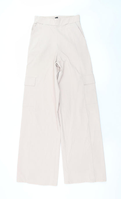 Boohoo Womens Beige Cargo Wide-Leg Trousers Size 6
