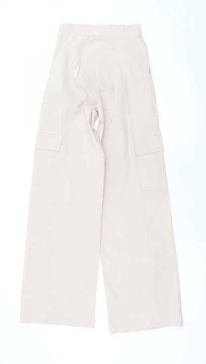 Boohoo Womens Beige Cargo Wide-Leg Trousers Size 6