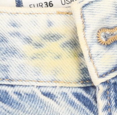 Bershka Women’s Blue Wide-Leg Distressed Denim Jeans Size 8