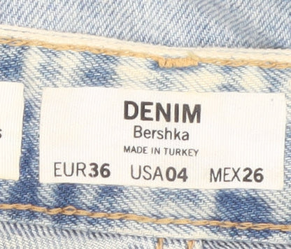 Bershka Women’s Blue Wide-Leg Distressed Denim Jeans Size 8