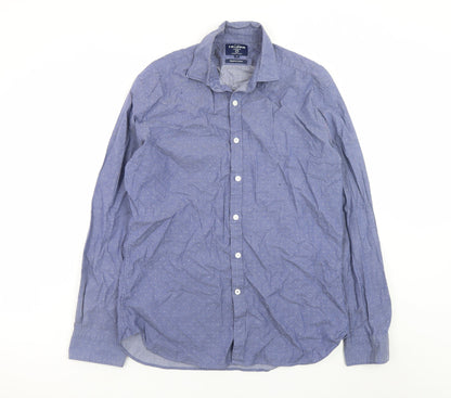 T.M. Lewin Men's Blue Egyptian Cotton Long Sleeve Button-Up Shirt M