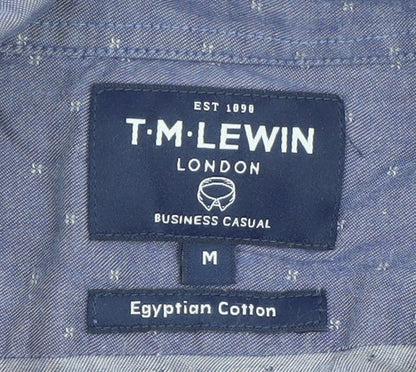 T.M. Lewin Men's Blue Egyptian Cotton Long Sleeve Button-Up Shirt M