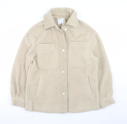Bershka Women Beige Polyester Basic Jacket Size 8 Collared Lined