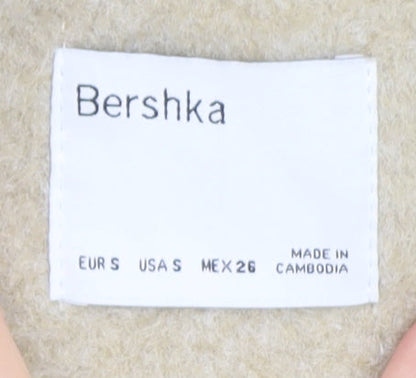 Bershka Women Beige Polyester Basic Jacket Size 8 Collared Lined