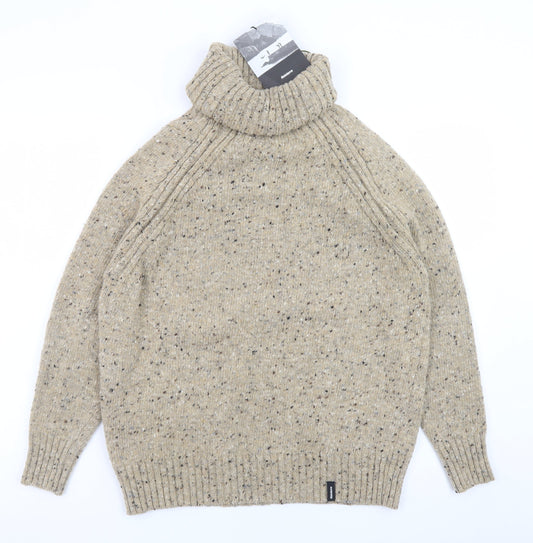 Finisterre Men's Beige Merino Wool Roll Neck Chunky Knit Jumper XL