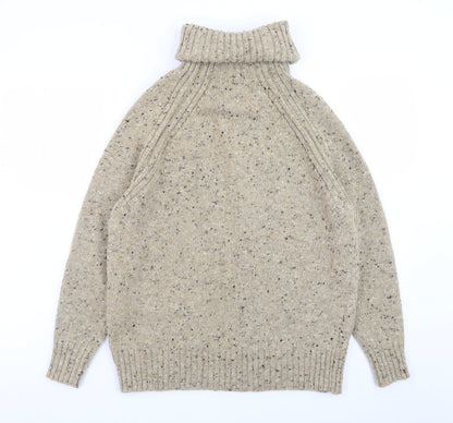 Finisterre Men's Beige Merino Wool Roll Neck Chunky Knit Jumper XL