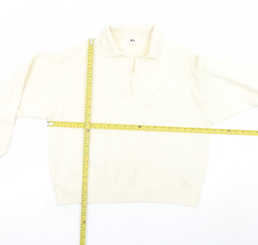 Uniqlo Women Ivory Cotton Collared Henley Jumper M