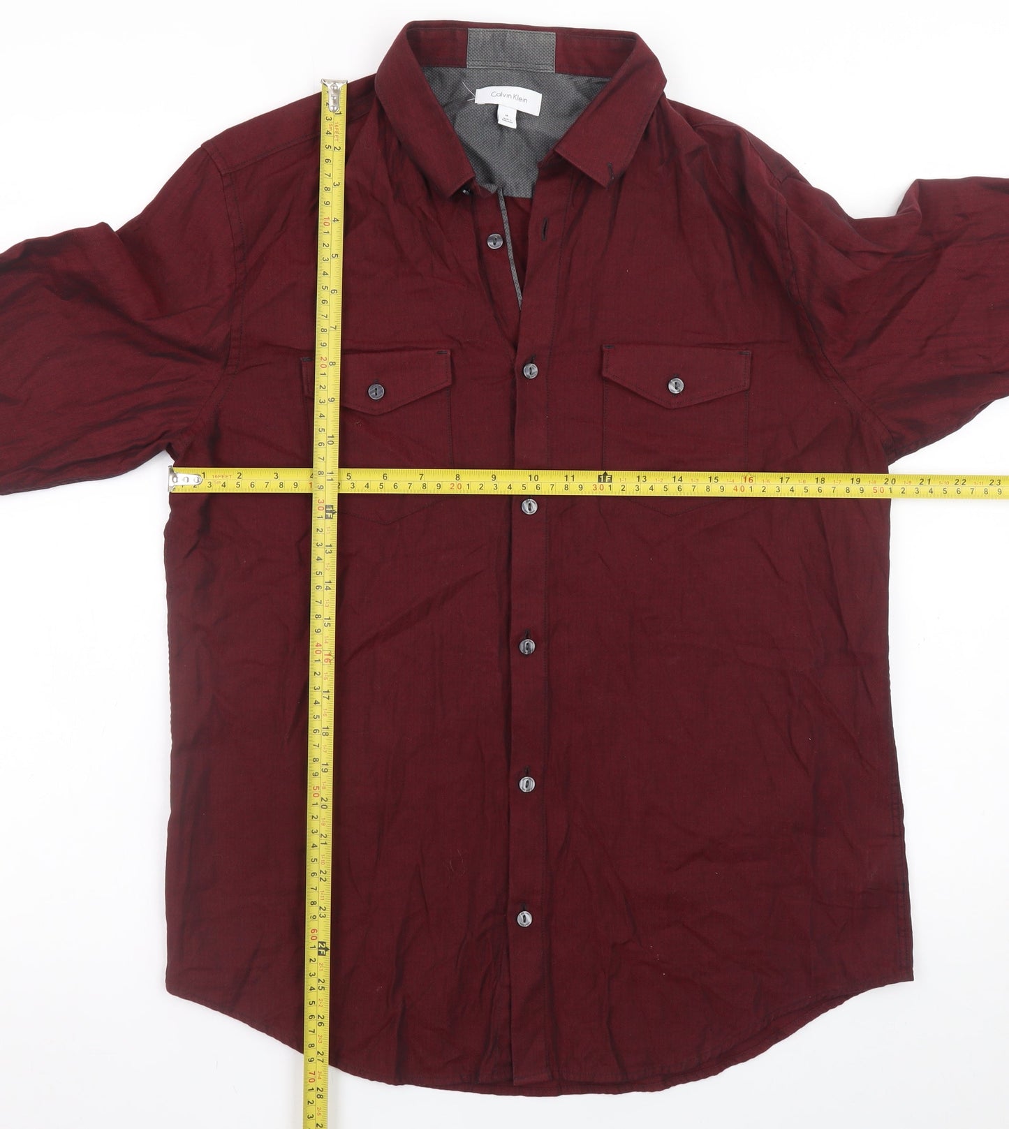 Calvin Klein Men's Red Long Sleeve Cotton Button-Up Shirt M