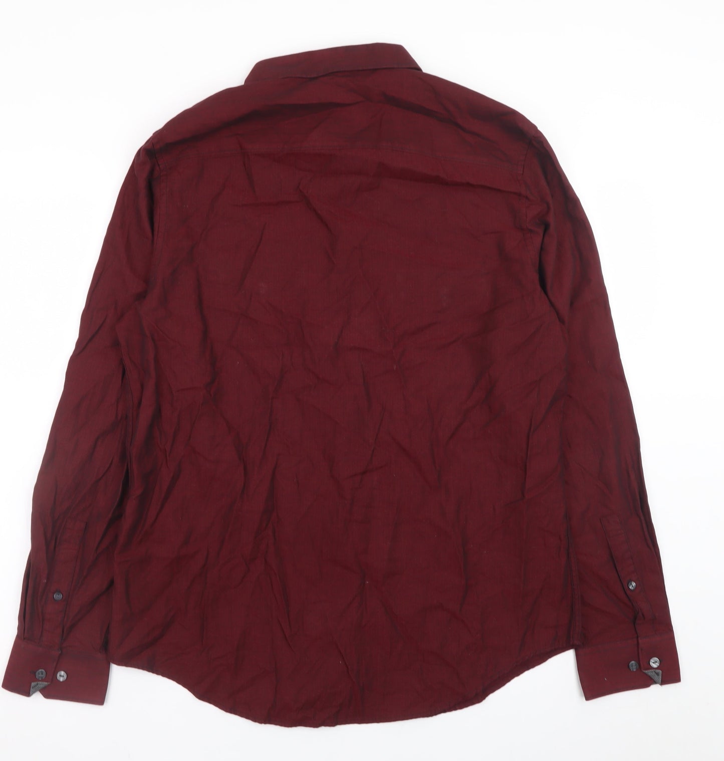 Calvin Klein Men's Red Long Sleeve Cotton Button-Up Shirt M