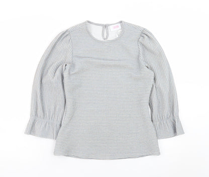 Savida Women Grey Striped Tunic Blouse Long Sleeve XS