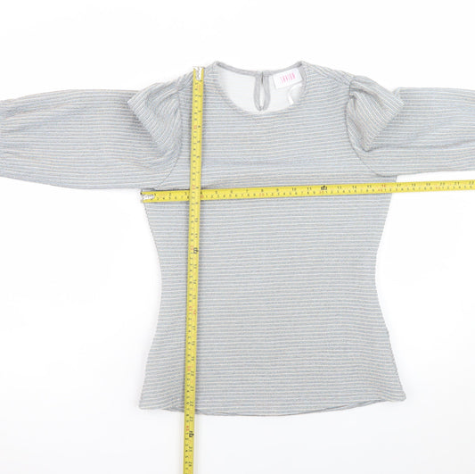 Savida Women Grey Striped Tunic Blouse Long Sleeve XS