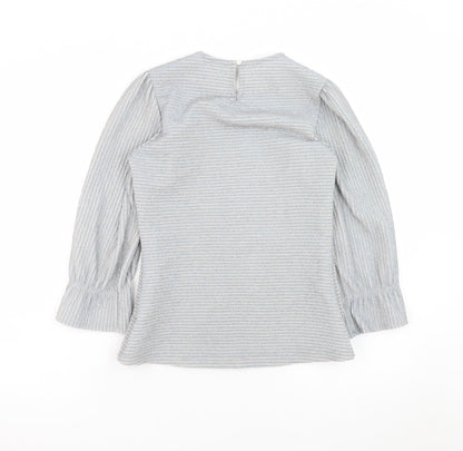 Savida Women Grey Striped Tunic Blouse Long Sleeve XS