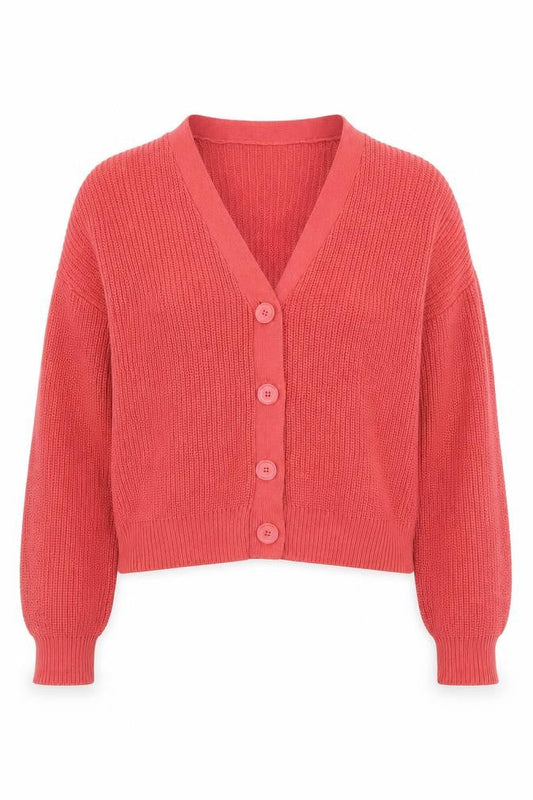 Stradivarius Women Pink Cotton V-Neck Cardigan XS