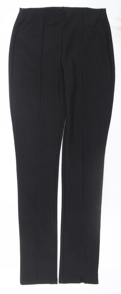 Zara Women Black Straight Leg Trousers L Knit Stretch Office Pants