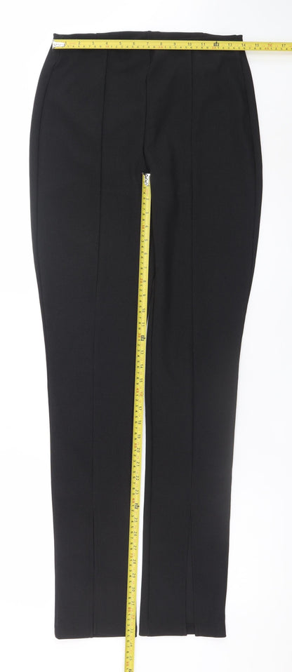 Zara Women Black Straight Leg Trousers L Knit Stretch Office Pants