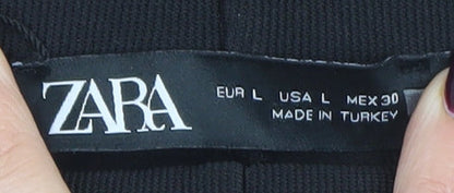 Zara Women Black Straight Leg Trousers L Knit Stretch Office Pants