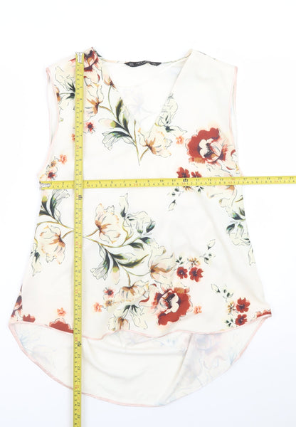 Zara Women Ivory Floral Sleeveless V-Neck Blouse Size XL