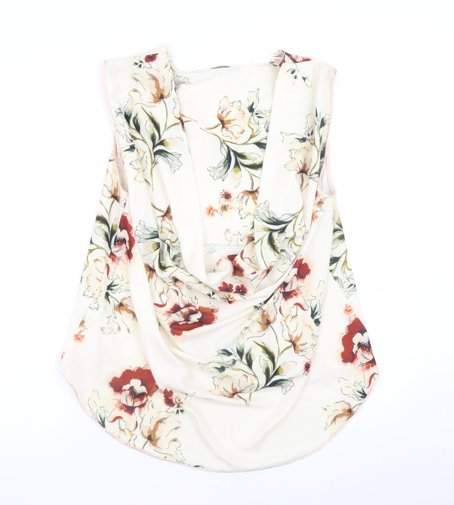 Zara Women Ivory Floral Sleeveless V-Neck Blouse Size XL