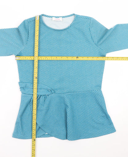Savida Women's Blue Striped Long Sleeve Wrap Blouse Size 12