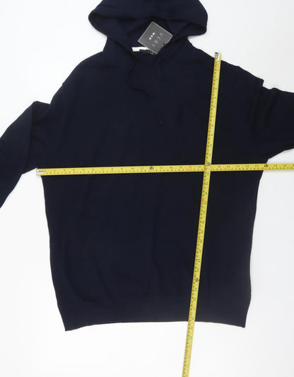 Very Man Navy Blue Cotton Blend Pullover Hoodie 2XL Men's Casual Knitwear
