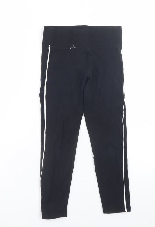 Marks and Spencer Girls Black Ankle Leggings 7 Years Cotton Stretch Side Stripe