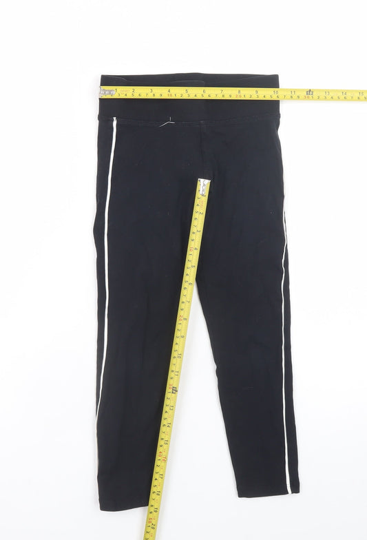 Marks and Spencer Girls Black Ankle Leggings 7 Years Cotton Stretch Side Stripe