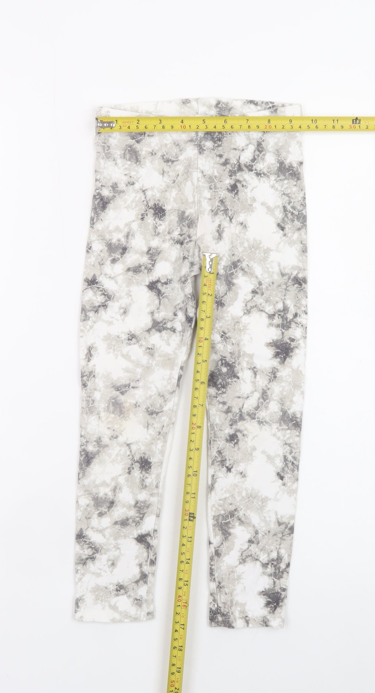 F&F Girls Grey Tie Dye Ankle Leggings 6-7 Years Cotton Stretch