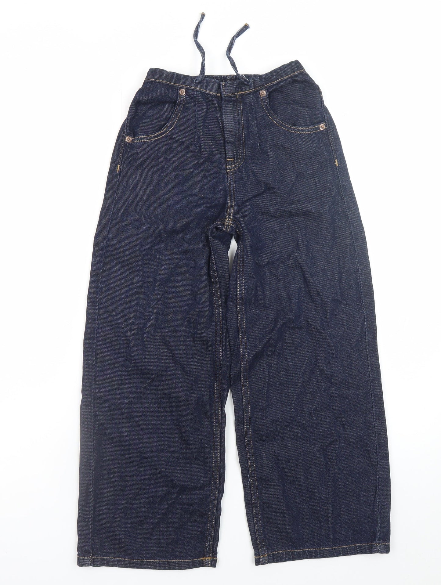 Zara Girls Blue Wide-Leg Jeans 8-9 Years Adjustable Waist Denim