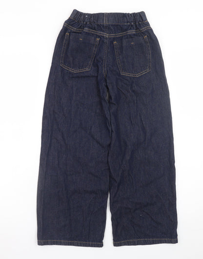 Zara Girls Blue Wide-Leg Jeans 8-9 Years Adjustable Waist Denim