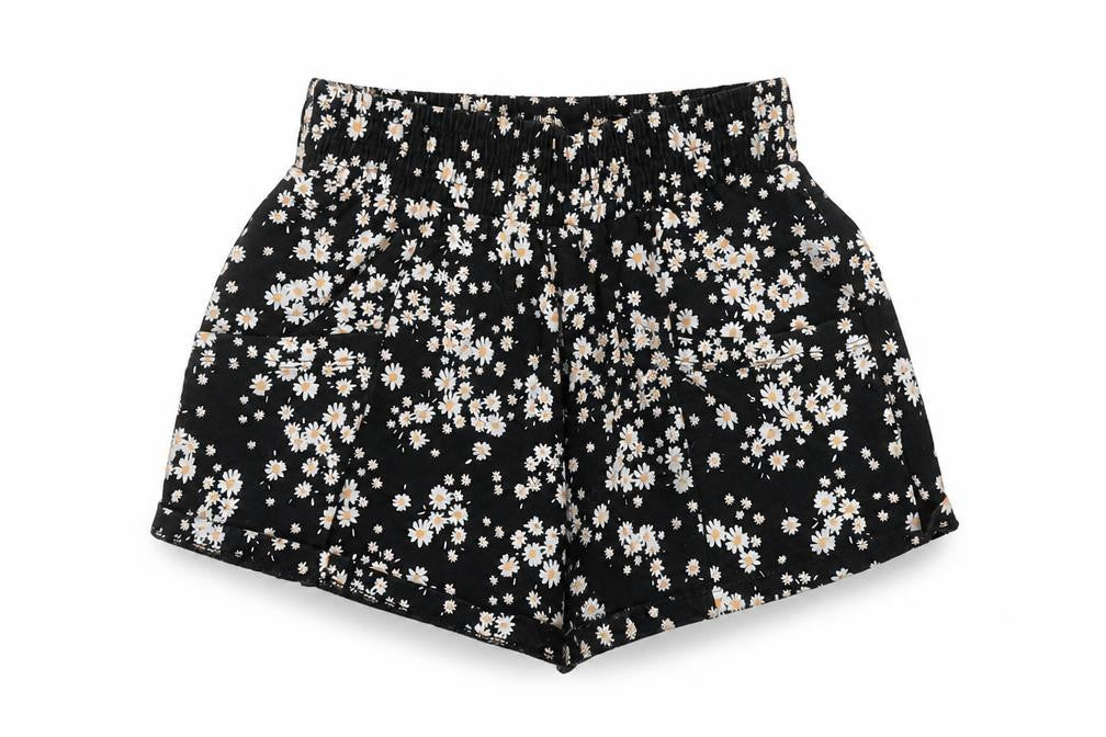 Next Girls Black Floral Daisy Print Cotton Shorts Size 7 Years