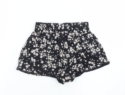 Next Girls Black Floral Daisy Print Cotton Shorts Size 7 Years