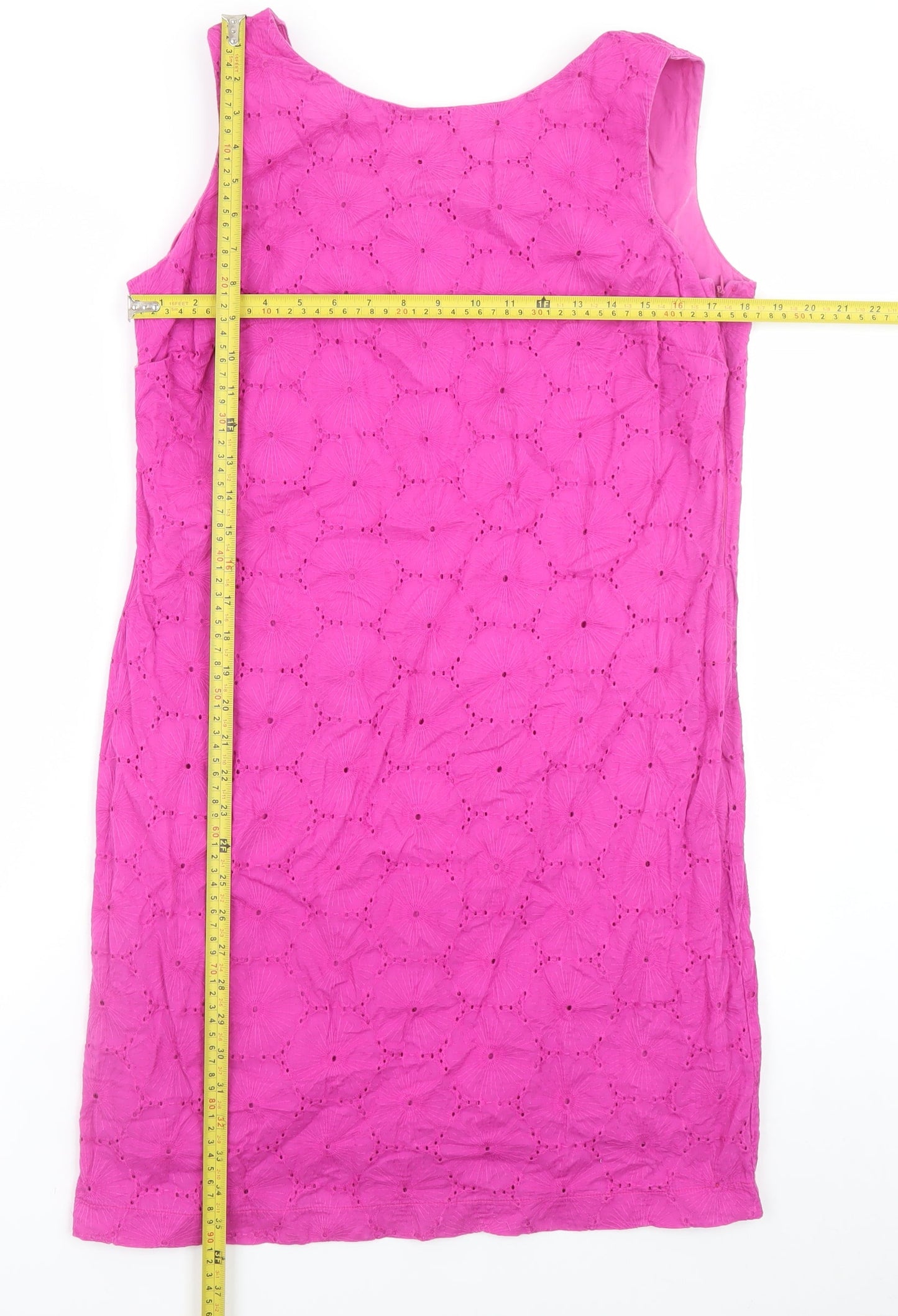 Marks and Spencer Per Una Pink Sleeveless Embroidered Cotton Shift Dress Size 14