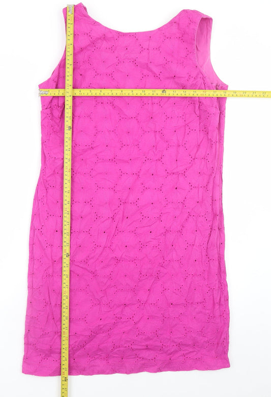 Marks and Spencer Per Una Pink Sleeveless Embroidered Cotton Shift Dress Size 14