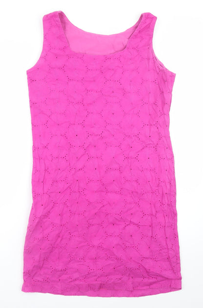 Marks and Spencer Per Una Pink Sleeveless Embroidered Cotton Shift Dress Size 14