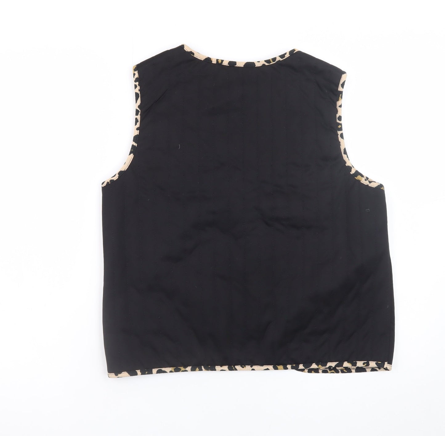Gallery Women's Black Leopard Trim Sleeveless Tie Blouse Size S