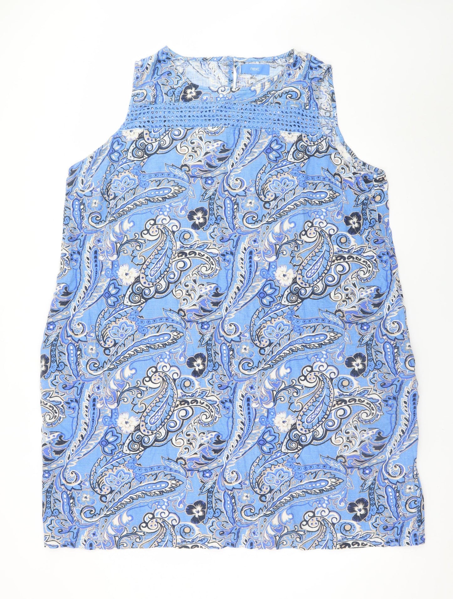 Next Women Blue Paisley Linen Blend Shift Dress Size 24