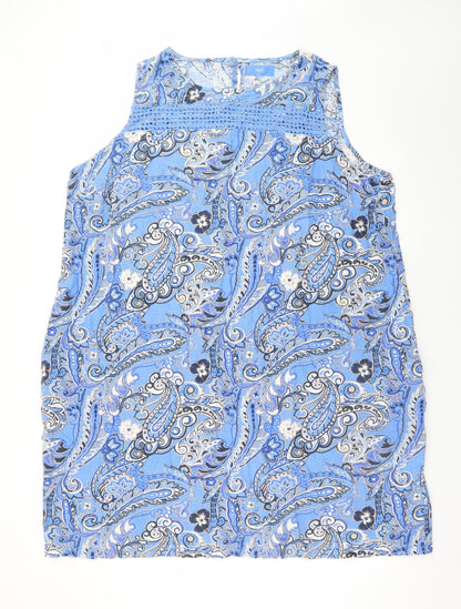 Next Women Blue Paisley Linen Blend Shift Dress Size 24