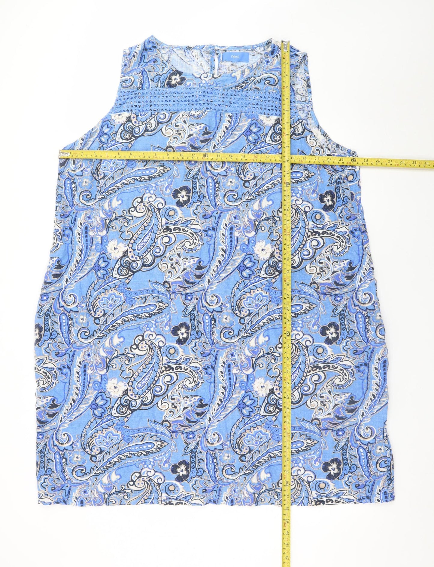 Next Women Blue Paisley Linen Blend Shift Dress Size 24
