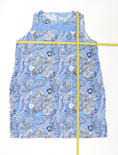 Next Women Blue Paisley Linen Blend Shift Dress Size 24