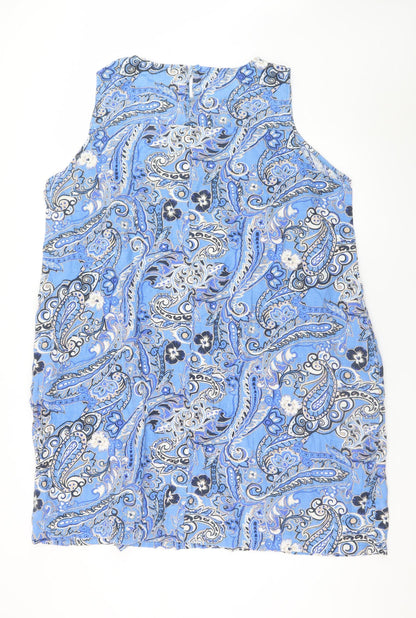 Next Women Blue Paisley Linen Blend Shift Dress Size 24