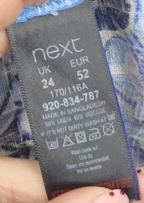 Next Women Blue Paisley Linen Blend Shift Dress Size 24