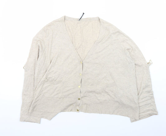 Marks and Spencer Women Beige V-Neck Button Cardigan Size 14