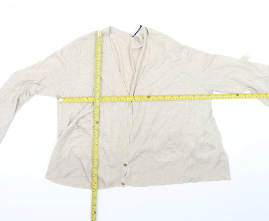 Marks and Spencer Women Beige V-Neck Button Cardigan Size 14