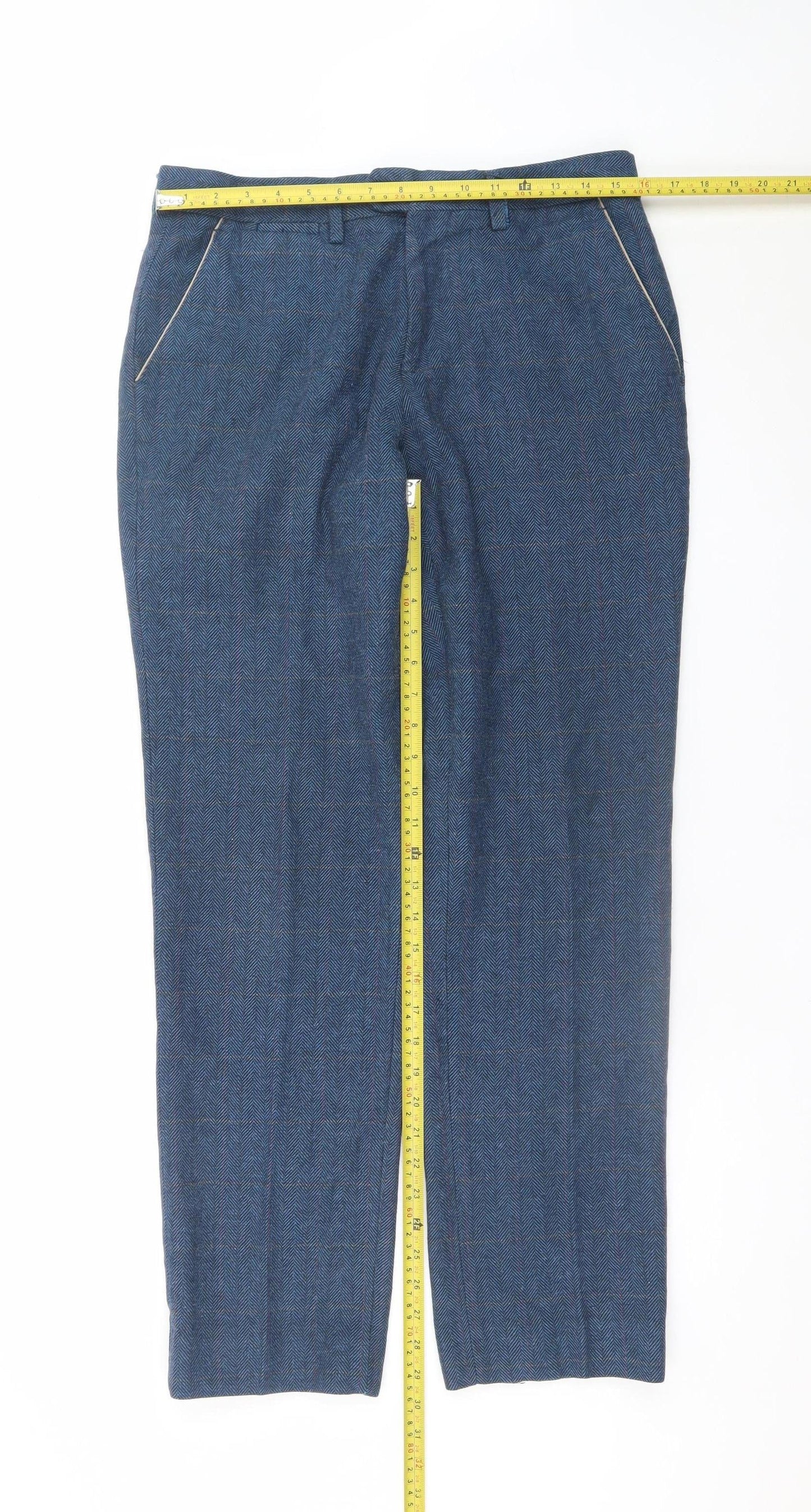 Marc Darcy Men's Blue Herringbone Dress Pants 32R Formal Trousers