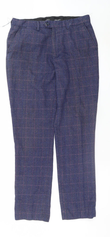 Marc Darcy Men's Blue Checked Wool Blend Dress Trousers 38/32